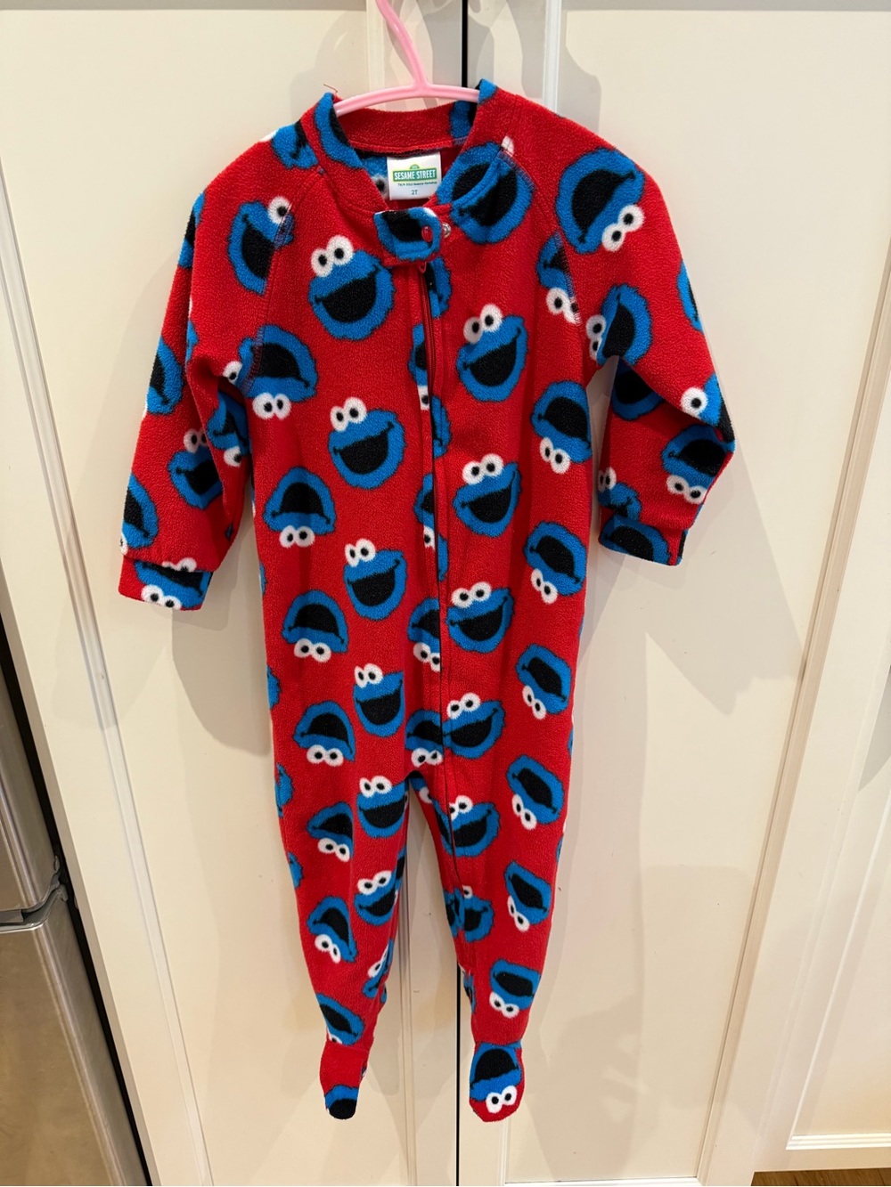 Sesame Street 2t Cookie Monster Red Fleece One-Piece Pajamas